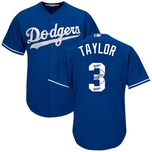 Dodgers #3 Chris Taylor Blue Team Logo Fashion Stitched MLB Jersey - Click Image to Close